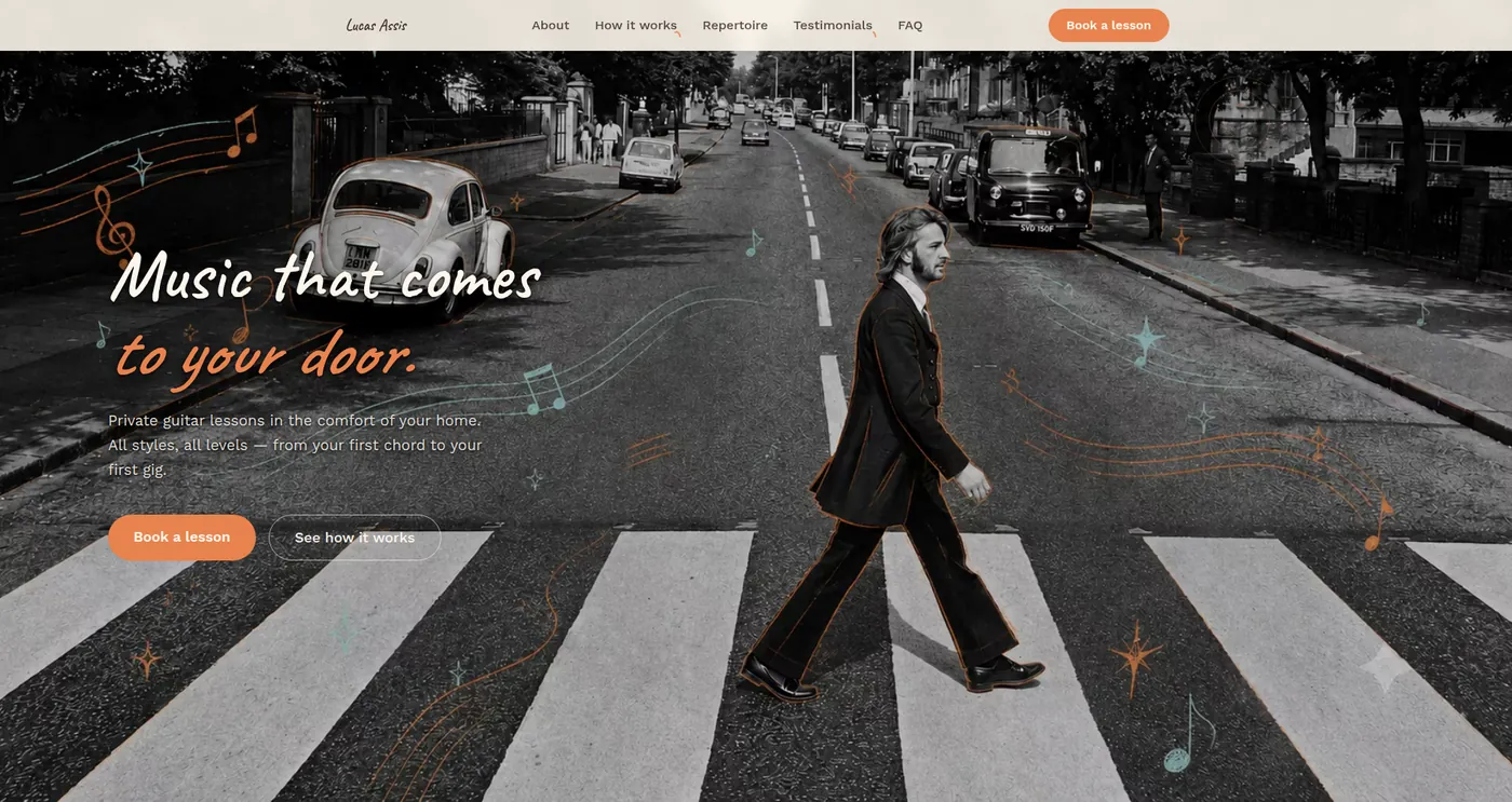 Lucas Assis guitar lessons homepage screenshot