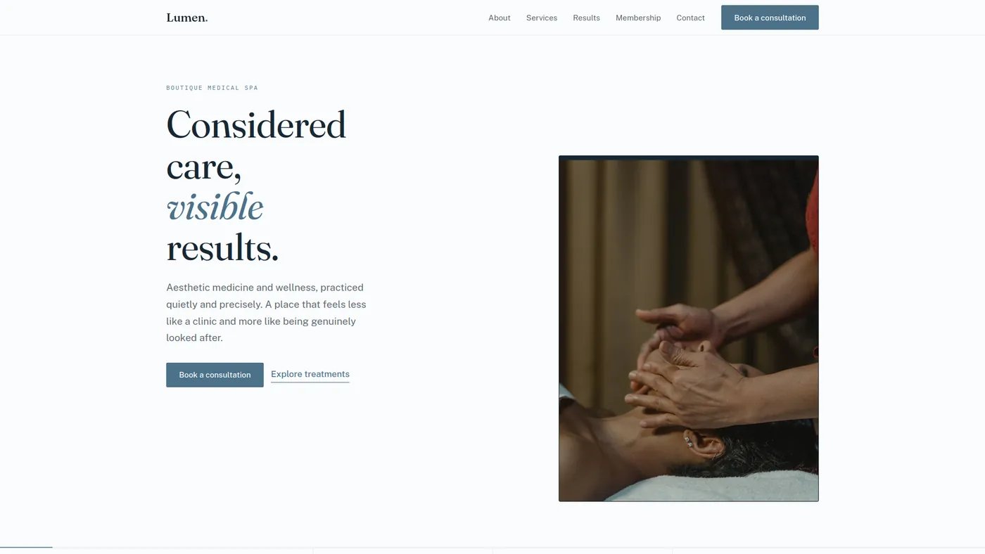 Lumen med spa homepage screenshot